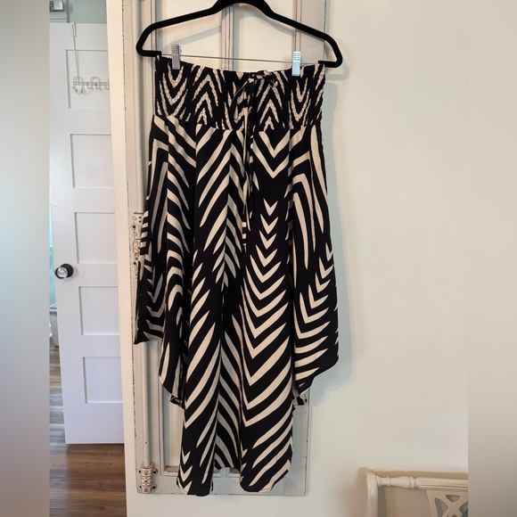 NO Name Dresses & Skirts - Black & Cream Asymmetrical Maxi Skirt - Smocked Waist